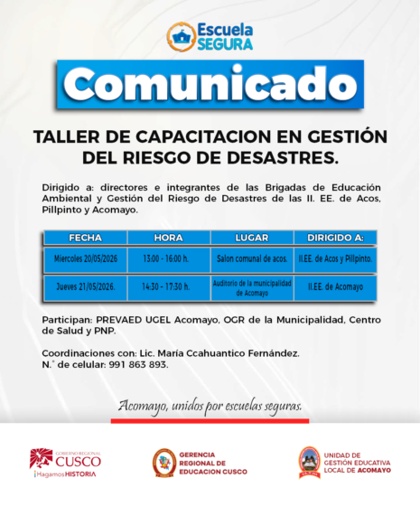 TALLER DE CAPACITACIÓN EN GESTIÓN DEL RIESGO DE DESASTRES