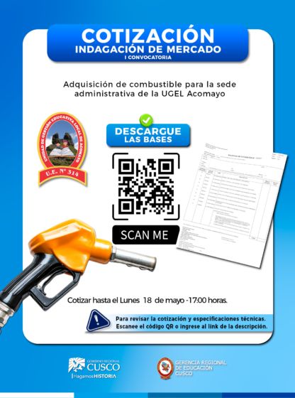 Convocatoria de Cotización para la Adquisición de Combustible para la Sede Administrativa de la UGEL Acomayo