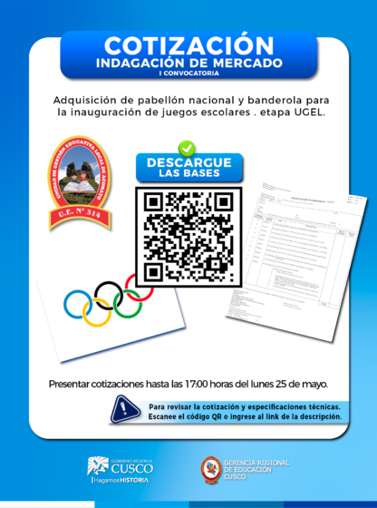 UGEL ACOMAYO REALIZA ADQUISICIÓN DE PABELLÓN NACIONAL Y BANDEROLA PARA LA INAUGURACIÓN DE LOS JUEGOS ESCOLARES – ETAPA UGEL.