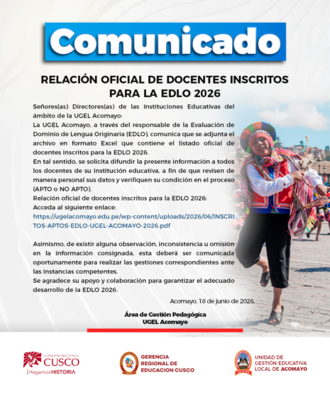 RELACIÓN OFICIAL DE DOCENTES INSCRITOS PARA LA EDLO 2026.