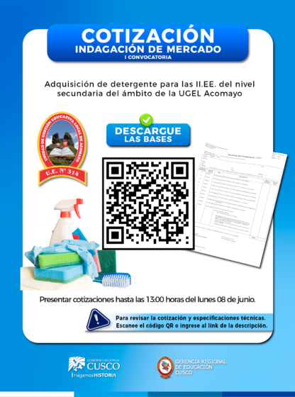 ADQUISICIÓN DE DETERGENTE PARA LAS INSTITUCIONES EDUCATIVAS DEL NIVEL SECUNDARIA DEL ÁMBITO DE LA UGEL ACOMAYO.