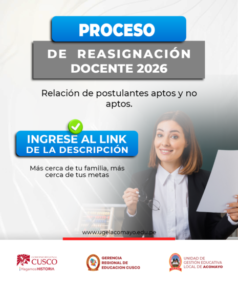 RELACIÓN DE POSTULANTES APTOS Y NO APTOS – PROCESO DE REASIGNACIÓN DOCENTE 2026.