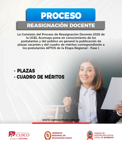 Publicación de Plazas Vacantes y Cuadro de Méritos – Reasignación Docente 2026 | Etapa Regional – Fase I.