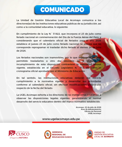 COMUNICADO INSTITUCIONAL.