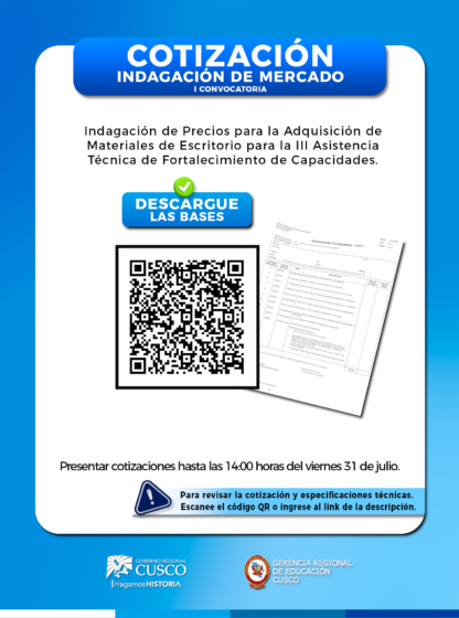 Indagación de Precios para la Adquisición de Materiales de Escritorio para la III Asistencia Técnica de Fortalecimiento de Capacidades.